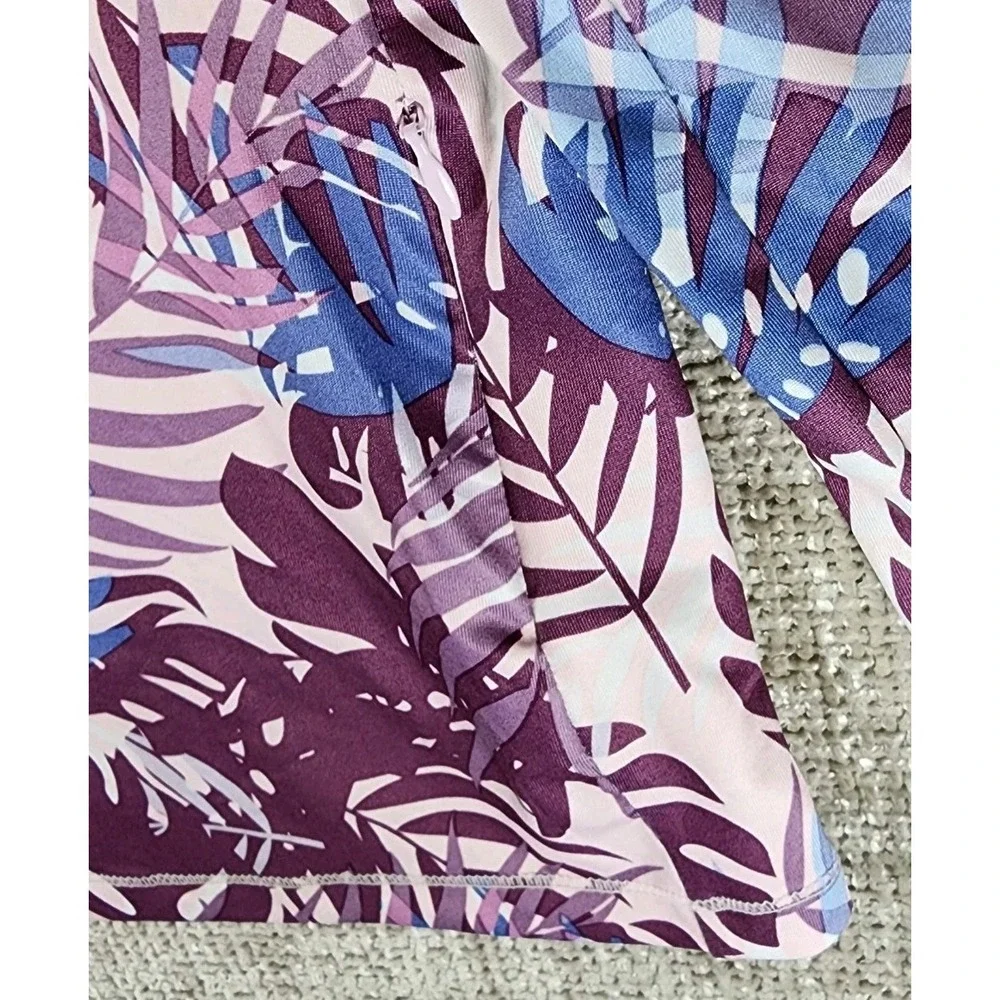 32 Degrees Cool Long Sleeve Rash Guard Womens L Purple Palm Leaf UPF 50+ NEW